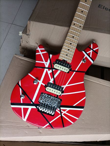

6 strings left handed red&black&white striped electric guitar with maple fretboard