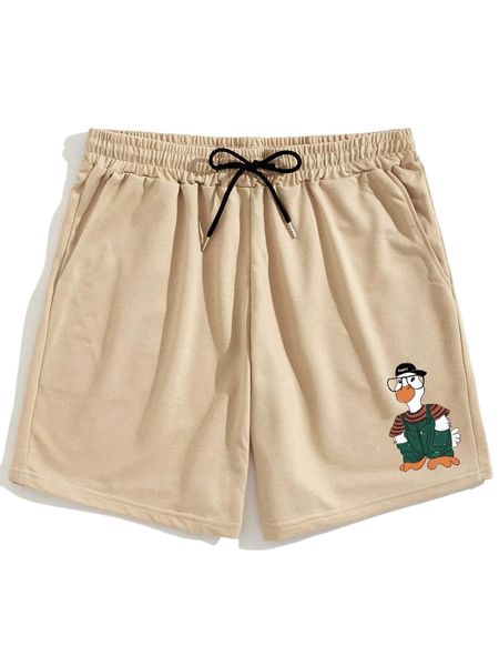 

romwe guys duck print drawstring shorts z0m8#, White;black