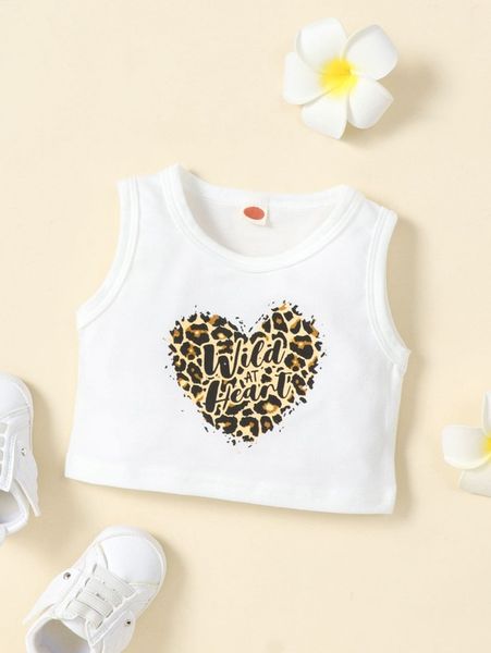 

baby heart & slogan graphic leopard tank she, Blue