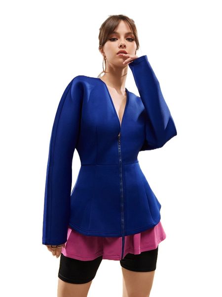 

x noor breich zip up contrast two layer hem coat 93yt#, Black