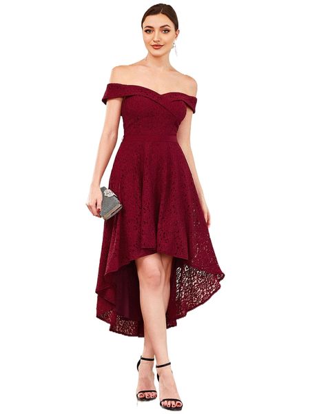 

ever-pretty off shoulder high low hem lace dress j9po#, Black;gray