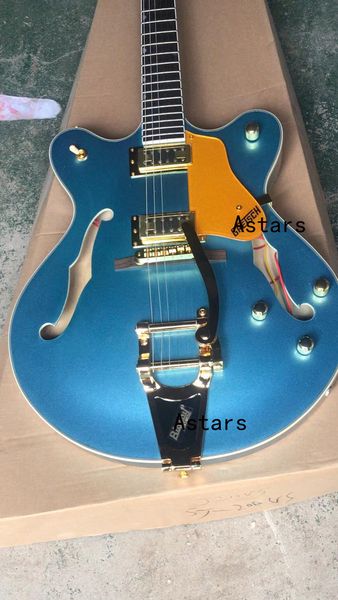 

electric guitar semi-hollow body maple golden hardware delivery finish blue
