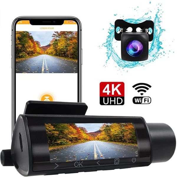Vídeo de carro Uhd Dash Cam 3,16 polegadas dianteiro e traseiro LCD Display Dual Câmera Wi -Fi Digital Recorder WDR Ir Lente Night Vision Carcar