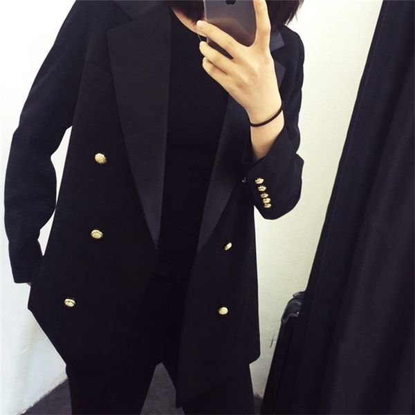 

professional women s suit large size casual double breasted temperament black ladies jacket trendy office blazer lj201021, White;black