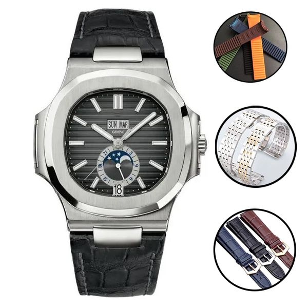 orologio di design Orologi da uomo Calendario perpetuo Dimensioni 40 mm Movimento Accumulo di energia Acciaio inossidabile 904L Bracciale in pelle e caucciù Luminoso Resistente all'acqua