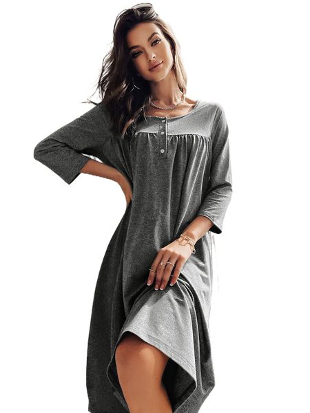 

quarter button ruched lounge dress r4oq#, Black;red