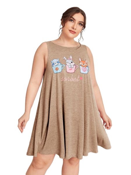 

plus letter & cartoon graphic nightdress 67pl#, Black;white
