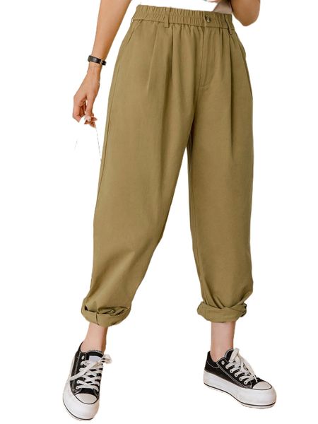 

dazy high waist fold pleated straight leg pants q5ri#, Black;white