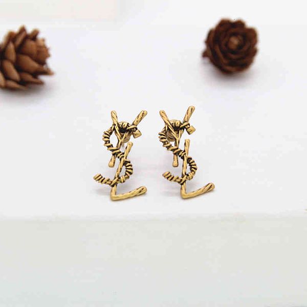 

earrings straight y letter fashion temperament ancient gold small fragrance versatile classic women, Golden