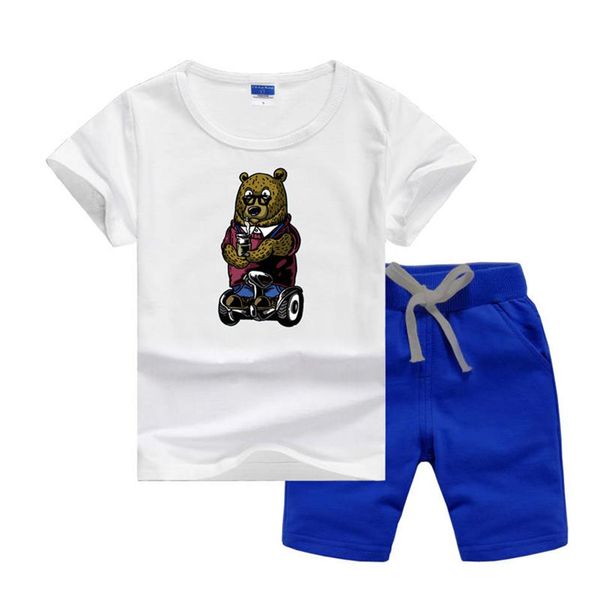 

luxury designer baby summers clothes set printing cartoon bear kids boy girl short sleeve tee and pants 2pcs sport suit fashion tr265z, White
