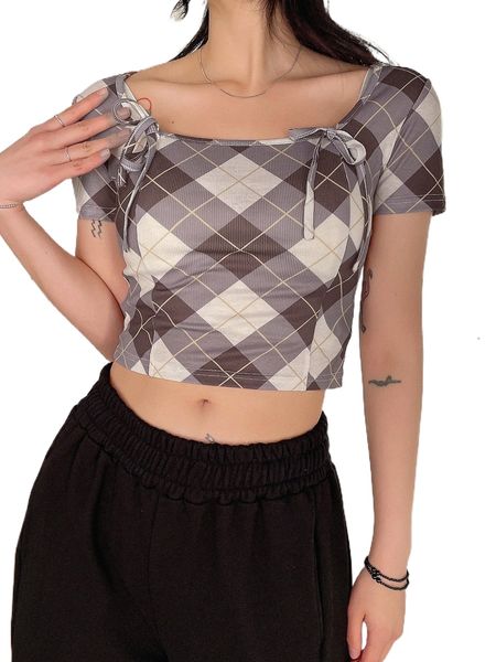 

dazy argyle tie front scoop neck tee y5cn#, White
