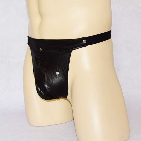 

2022 adultshop men' black patent leather rivet thong men' underwear t-pants 4121, Red;black