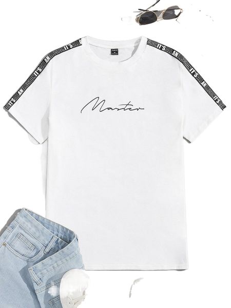 

men letter graphic tape panel tee 49bg#, White;black