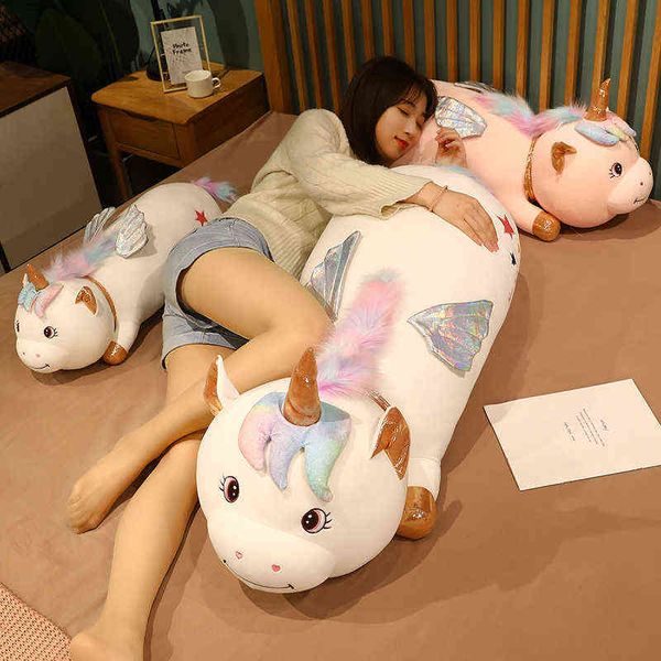 1 pz 6585 cm adorabile angelo sdraiato unicorno abbraccio animale carino mascotte cuscino farcito morbido bambole unicorno kawaii per ldren bambino J220729