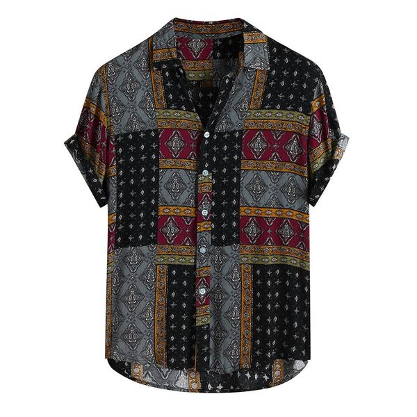 Designer Männer Hemd Ethnische Gedruckt Shirts Sommer Retro Vintage Streetwear Kurzen Ärmeln Taste Harajuku Bluse chemise Homme Ropa