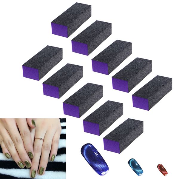 

10 pcs 3 sided black purple buffer buffing sanding block files grit nail art tool set 220705