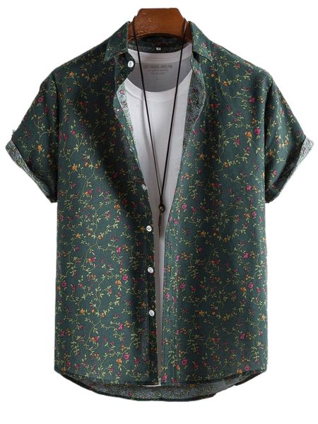

men ditsy floral button front shirt without tee o1mj#, White;black