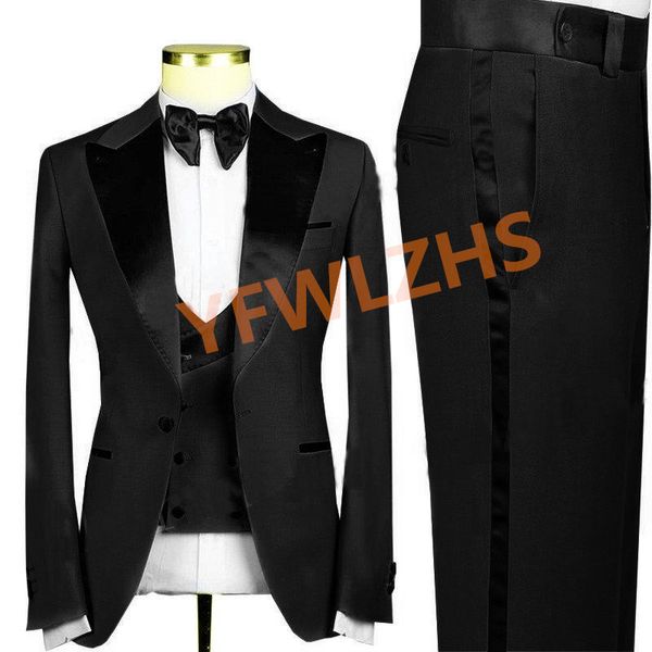 

customize tuxedo one button handsome peak lapel groom tuxedos men suits wedding/prom/dinner man blazer jacket pants tie vest w1113, Black;gray