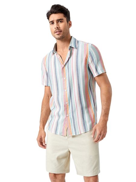 

men colorful striped print shirt h6sd#, White;black
