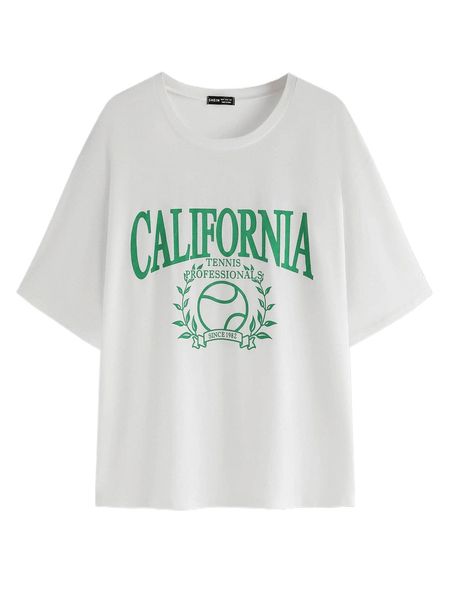 

drop shoulder slogan graphic tee 44yz#, White