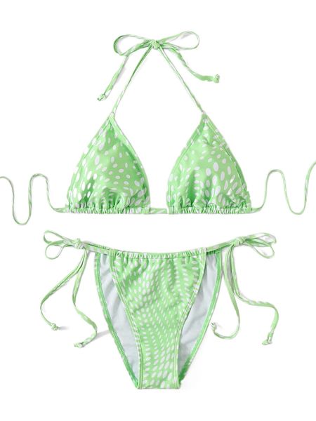 

dalmatian tie side halter triangle bikini swimsuit 37x6#, White;black