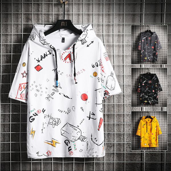 

new arrival hooded t-shirt men new men's t-shirts print cotton summer short sleeve o-neck tees male fashion shirt 5xl, White;black
