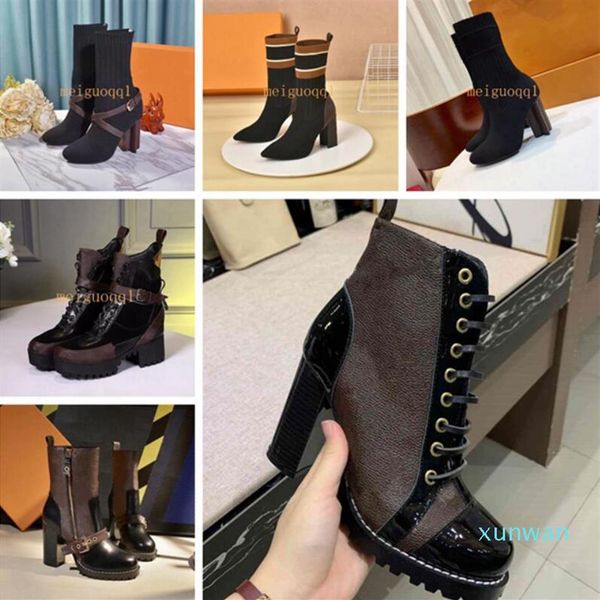 

star trail ankle boot luxury womens designer chunky heel ankle boots luxury designer lace up martin boots ladys fashion winter boo269f, Black