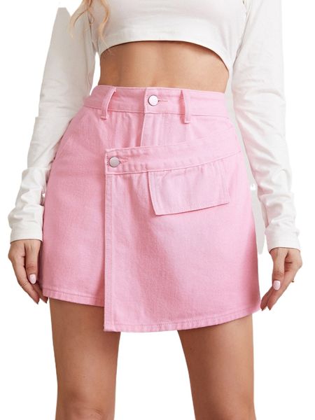 

high waist asymmetrical denim skort 909n#, White;black