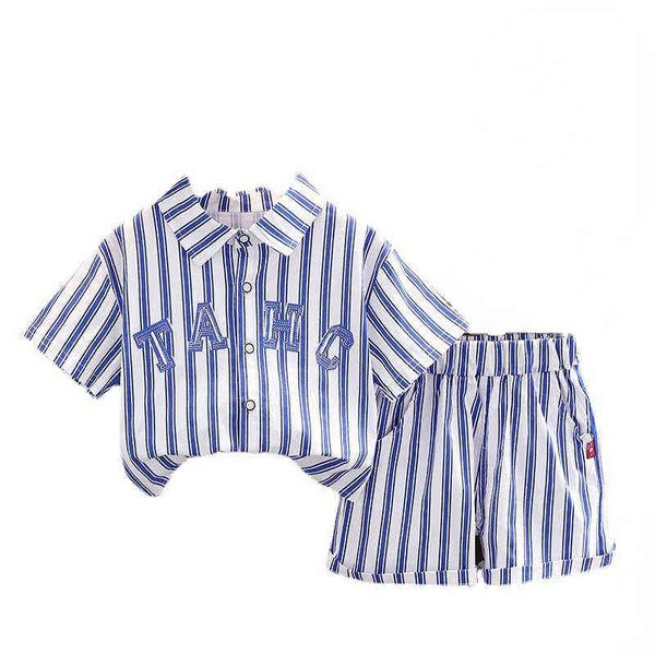 

new summer fashion baby clothes suit children boys casual striped shirt shorts 2pcs/sets toddler sports costume kids sportswear g220509, White