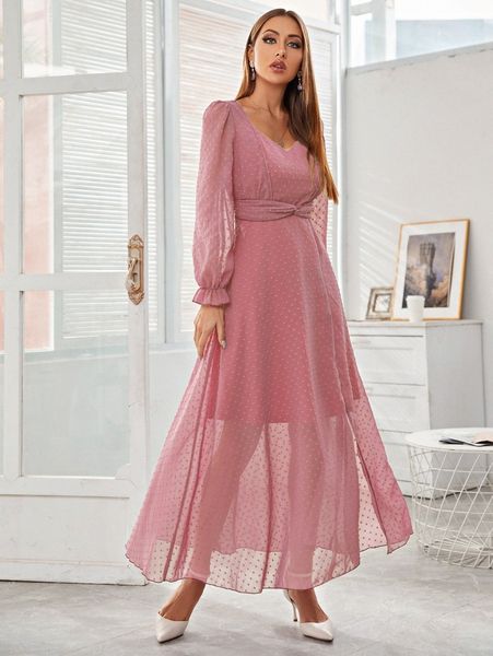 

swiss dot mesh flounce sleeve dress m3cz#, Black;gray