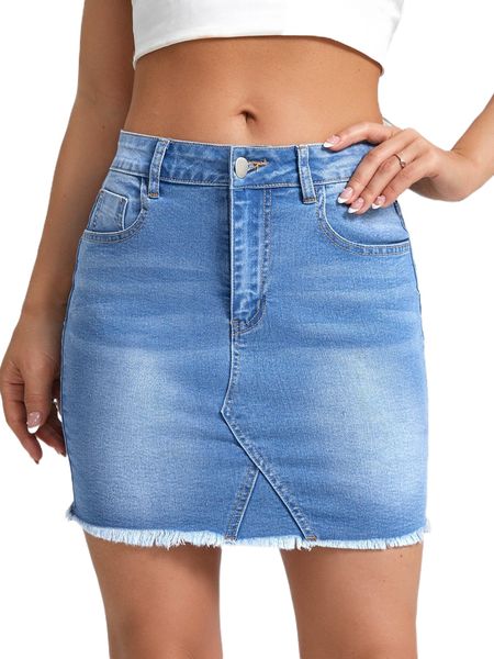

raw trim zip fly denim skirt i4sf#, Black