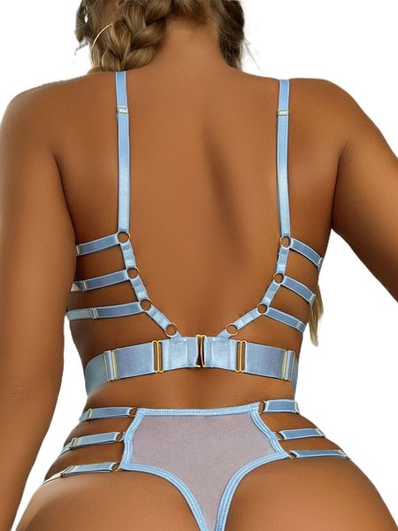 

o-ring strap detail teddy bodysuit & wristband j9ru#, Black;red