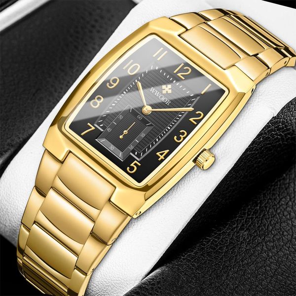 

fashion square watches for men wristwatch luxury gold black stainless steel waterproof quartz clock relogio masculino, Slivery;brown