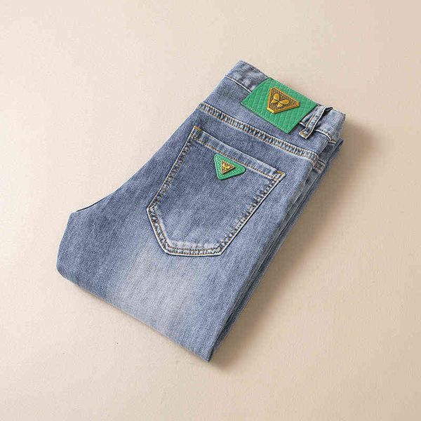 

spring 2022 and summer men's jeans light color trendy jean korean slim fit small straight washed, Blue