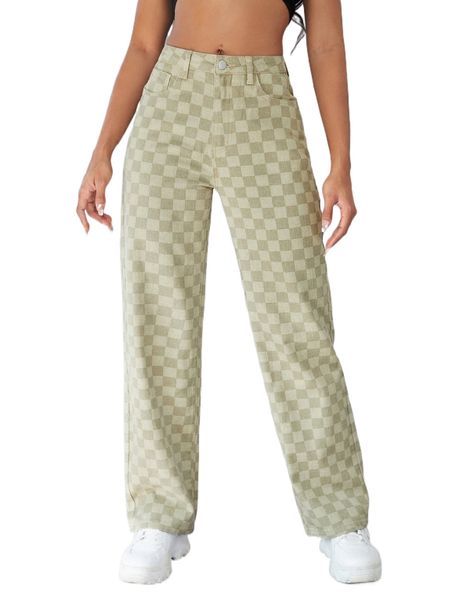 

plaid straight leg jeans o2gi#, Blue