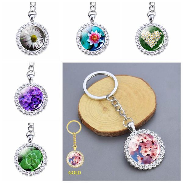 Portachiavi Moda Pianta Fiore Portachiavi Cristallo Diamante Metallo Squisito Per Le Donne Regalo Ragazze Quadrifoglio Portachiavi