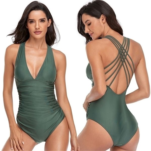 

swimsuit women cross bandage swimwear backless beachwear v-neck swimming suit for women summer 220504, White;black