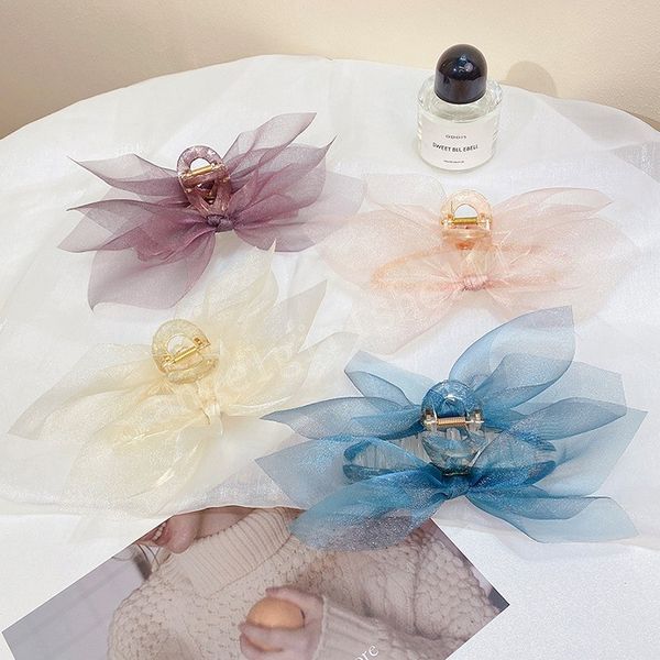 

fashion women girls bow pearl hair claw clip vintage sweet hair accessories barrettes organza bowknot hairpin headwear, Slivery;white