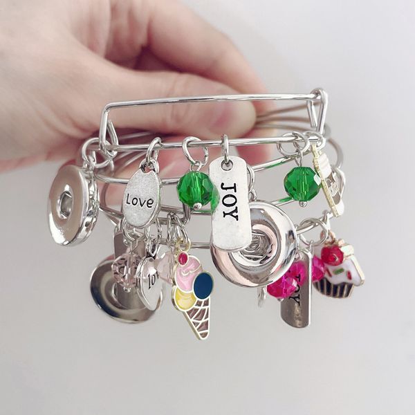 

new arrival wholesale coffee ice cream cupcake bracelet for women gift expandable wire bangle 18mm snap jewelry, Golden;silver