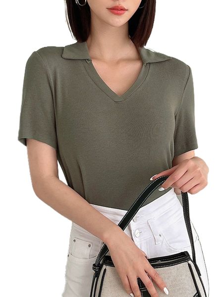 

dazy ribbed knit v neck tee s1vn#, White