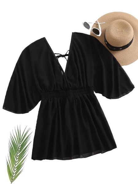 

plus solid chiffon cover up i95i#, Black
