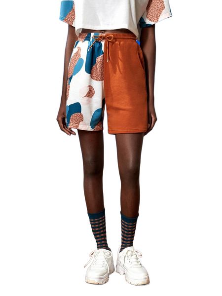 

x lilee drawstring waist spliced graphic print shorts r7gs#, White;black