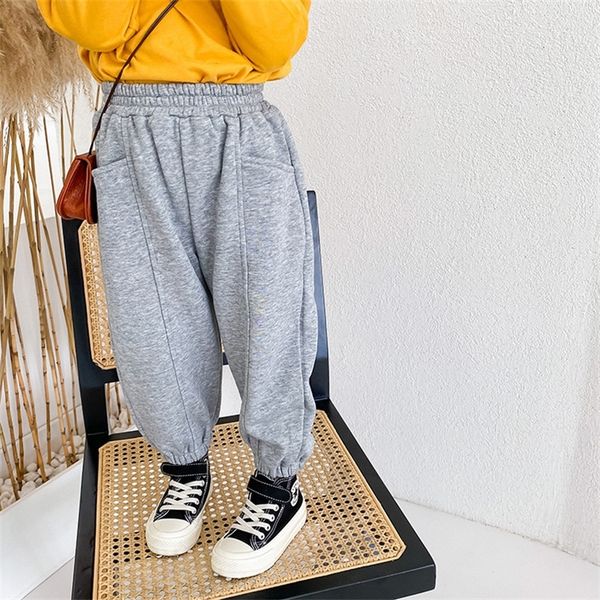 

spring autumn boys and girls solid color casual sports pants children cotton patchwork loose sweatpants lj201127, Blue