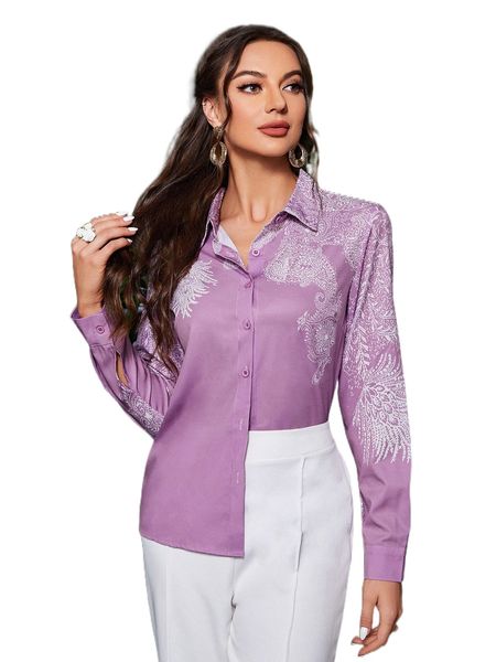 

paisley print button front blouse 04dr#, White