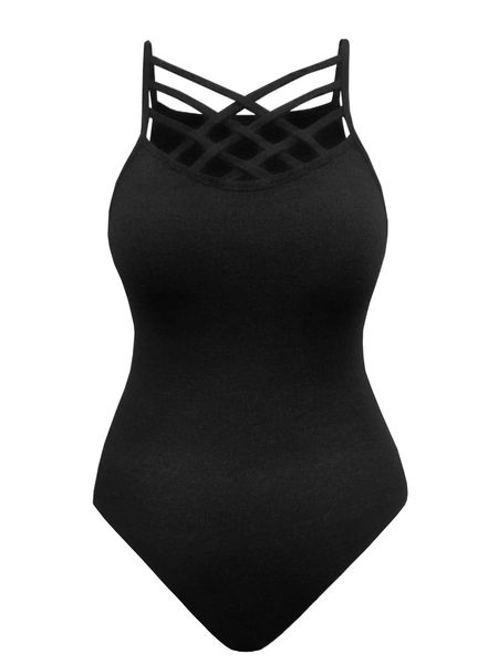 

plus criss cross cami bodysuit q3kv#, Black