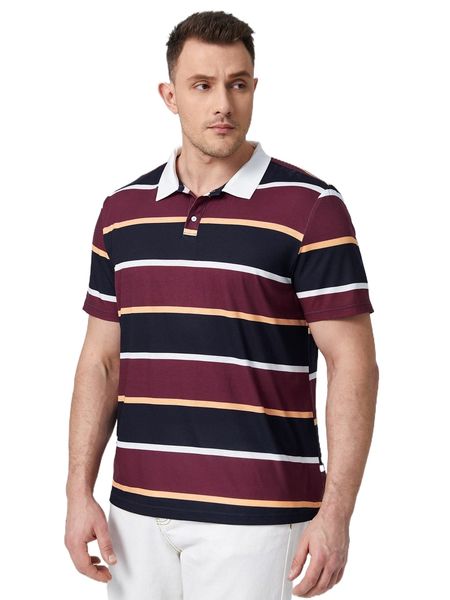 

extended sizes men color block striped print polo shirt 24rz#, White;black