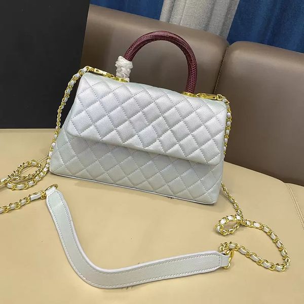 

lyss lady flap glitter co tote bag coral pink blue white shimmer quilted designer bags gold-tone metal chain hardware handle handbag diamond