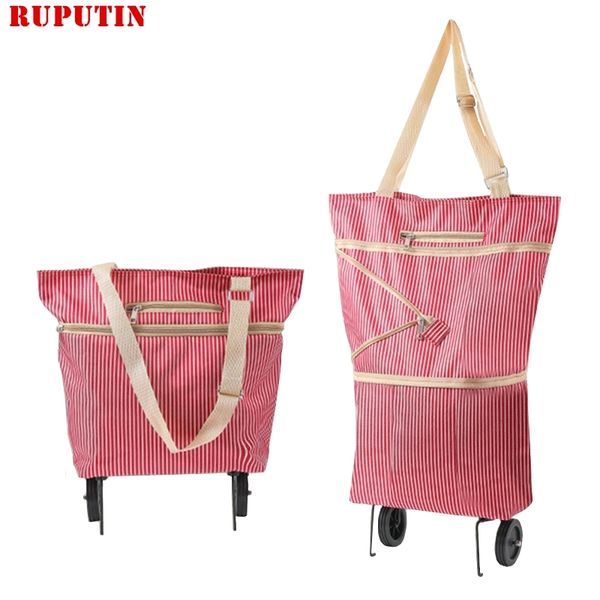 Nuova borse della spesa pieghevole Carrello della spesa sul sacchetto delle ruote Borsa piccola Pull Cart Donne Acquista Verdure Borsa Shopping Organizer Tug Package 210302