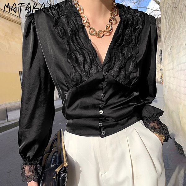 

korea chic vneck small breasted women blouses threedimensional embellished blusas slim puff sleeve ladies shirt 210506, White