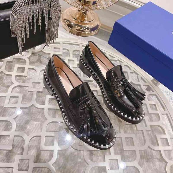 

british dress style shoes varnish leather women's shoes decorative tassel sports series in spring, Black